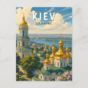 Kyiv Ukraine Illustration Travel Art Vintage Postcard