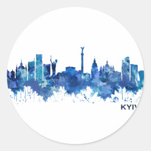 Kyiv Ukraine Skyline Blue Classic Round Sticker