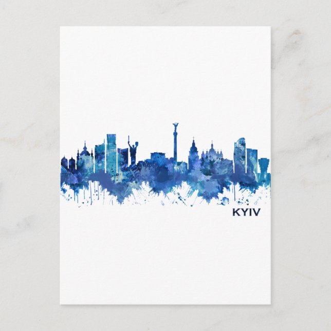 Kyiv Ukraine Skyline Blue Holiday Postcard (Front)