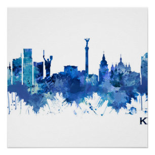 Kyiv Ukraine Skyline Blue Poster