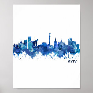 Kyiv Ukraine Skyline Blue Poster