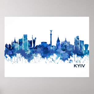 Kyiv Ukraine Skyline Blue Poster