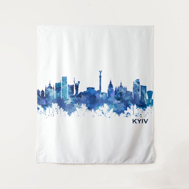 Kyiv Ukraine Skyline Blue Tapestry (Front)