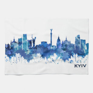 Kyiv Ukraine Skyline Blue Tea Towel