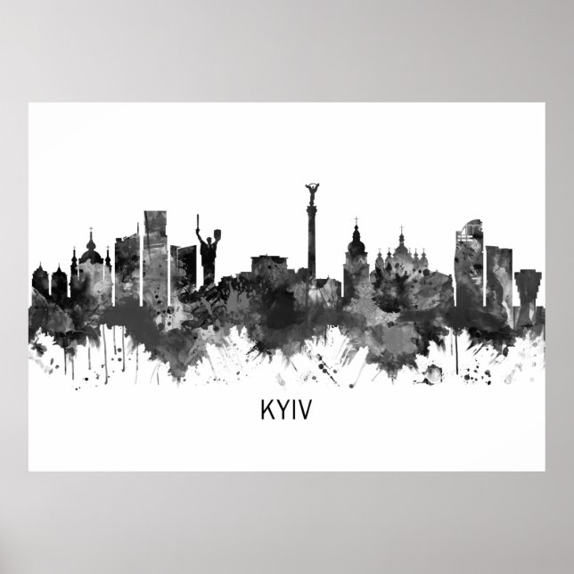Kyiv Ukraine Skyline BW Poster (Front)