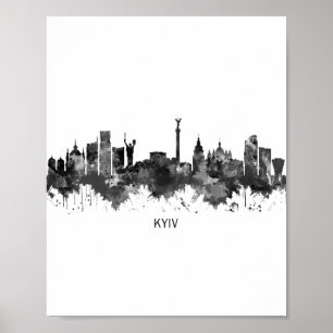 Kyiv Ukraine Skyline BW Poster