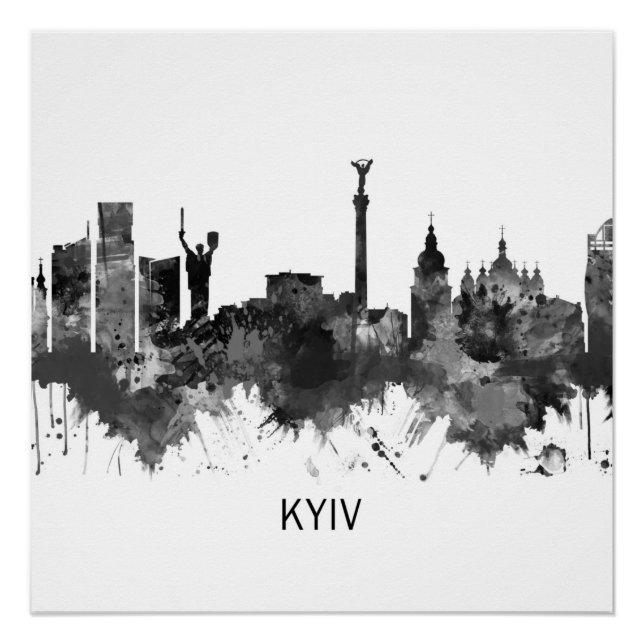 Kyiv Ukraine Skyline BW Poster (Front)