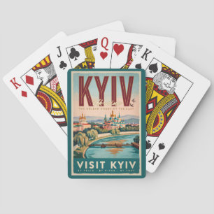 Kyiv Ukraine Skyline Illustration Travel Art Retro Playing Cards