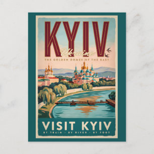 Kyiv Ukraine Skyline Illustration Travel Art Retro Postcard