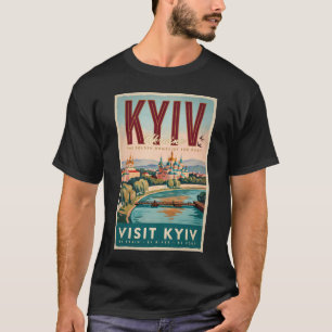 Kyiv Ukraine Skyline Illustration Travel Art Retro T-Shirt