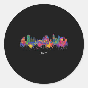 Kyiv Ukraine Watercolor Souvenir Sky Line Classic Round Sticker