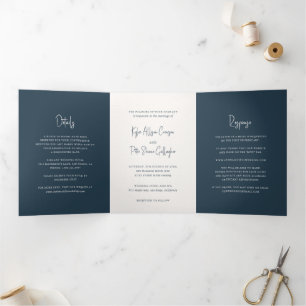 Kylee Grey Traditional Elegant Wedding Tri-Fold Invitation