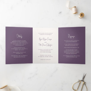 Kylee Mauve Traditional Elegant Wedding Tri-Fold Invitation