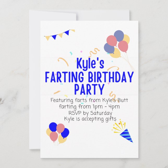 Kyle's Farting Birthday Party Invitation (Front)