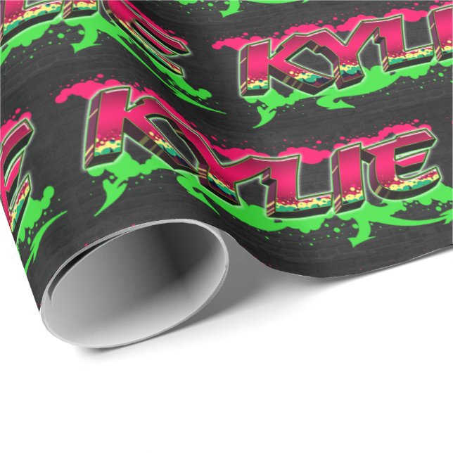 Kylie first name name graffiti red green wrapping paper (Roll Corner)