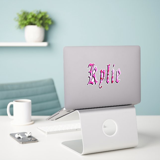 "Kylie" Floral Pink Kylie Name, (Laptop On Desk)