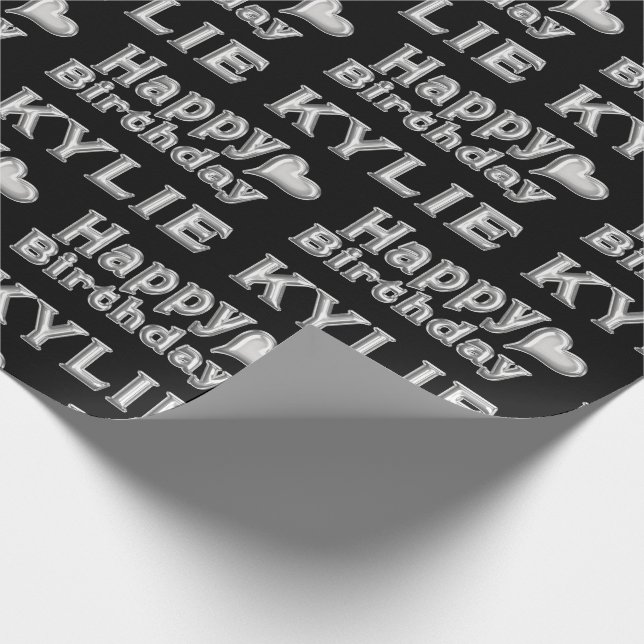 Kylie Happy Birthday silver black gift paper (Corner)