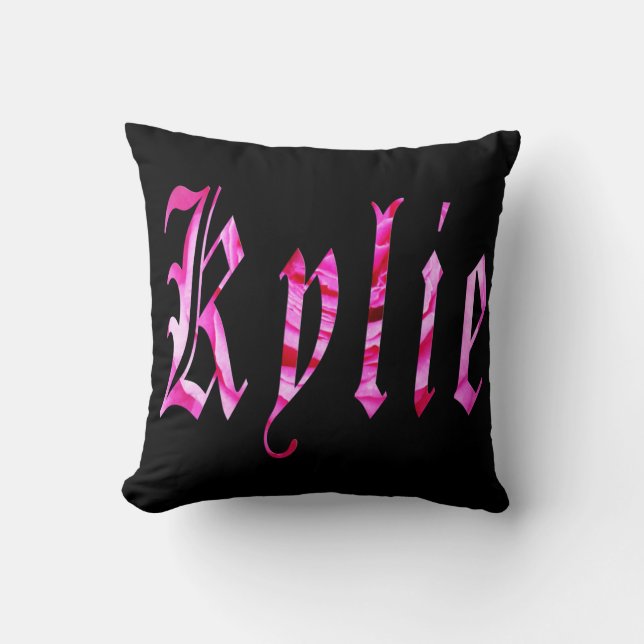 Kylie, Name,  Logo, Black Throw Cushion. Cushion (Front)