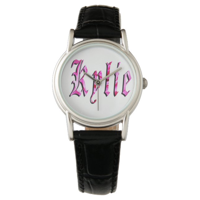 Kylie, Name,  Logo, Ladies Black Leather Watch. Watch (Front)