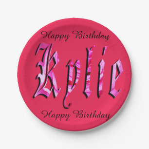 Kylie, Name, Logo, Pink Paper Party Plate. Paper Plate