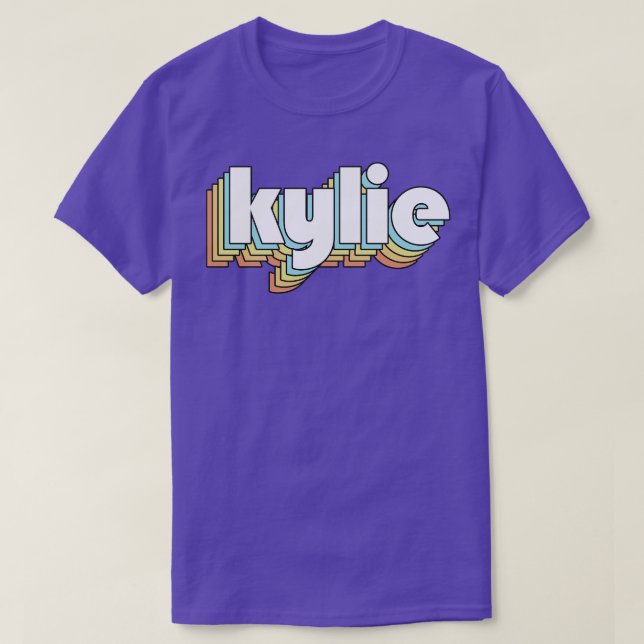 Kylie Retro Rainbow Typography Faded Style T-Shirt (Design Front)