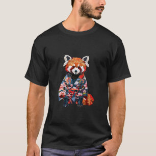Kymono Cat Bear in Origami Still Haori Red Panda T-Shirt