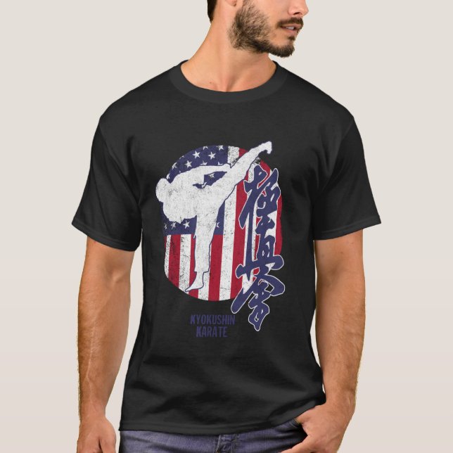 Kyokushin American Karate USA flag Kyokushinkai Do T-Shirt (Front)