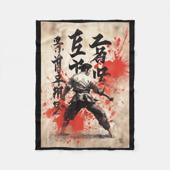 Kyokushin Karate Japanese Calligraphy Martial Arts Fleece Blanket (Front)