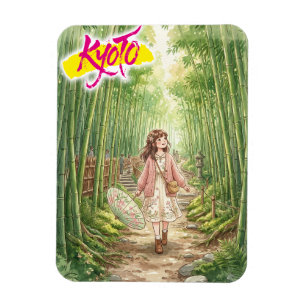 Kyoto, Arashiyama, Bamboo Grove Path, Watercolor Magnet