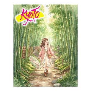 Kyoto, Arashiyama, Bamboo Grove Path, Watercolor Photo Print