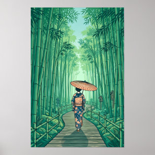 Kyoto Japan Bamboo Forest Vintage Travel Poster