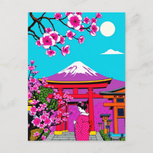 Kyoto, Japan Bright Geisha Art Travel Postcard