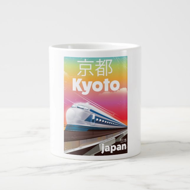 kyoto Japan bullet train vintage travel poster Large Coffee Mug (Front)
