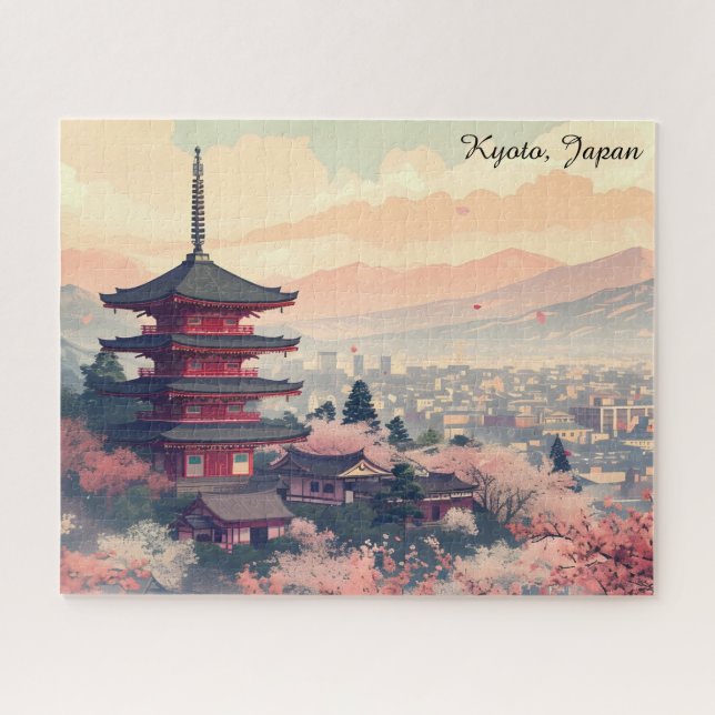 Kyoto Japan Cherry Blossom Temple Art –  Sapura  Jigsaw Puzzle (Horizontal)