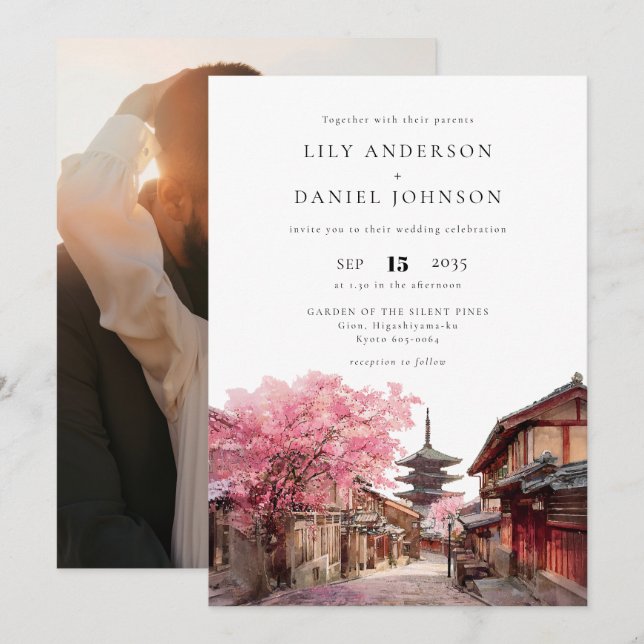 Kyoto Japan Destination Photo Wedding Invitation (Front/Back)