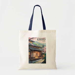 Kyoto Japan House Illustration Travel Art Vintage Tote Bag