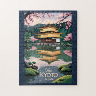 Kyoto Japan Kinkaku-ji Illustration Travel Art Vin Jigsaw Puzzle