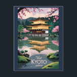 Kyoto Japan Kinkaku-ji Illustration Travel Art Vin Postcard<br><div class="desc">Kyoto retro vector travel design. From the iconic Fushimi Inari Shrine and Golden Pavilion to the peaceful Arashiyama Bamboo Grove,  Kyoto offers an unforgettable glimpse into Japan’s cultural heart and heritage.</div>
