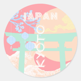 Kyoto Japan Pastel Travel Art Classic Round Sticker