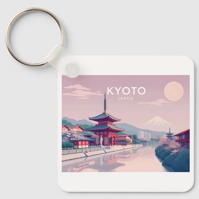 Kyoto Japan Pastel Travel Design Key Ring (Front)