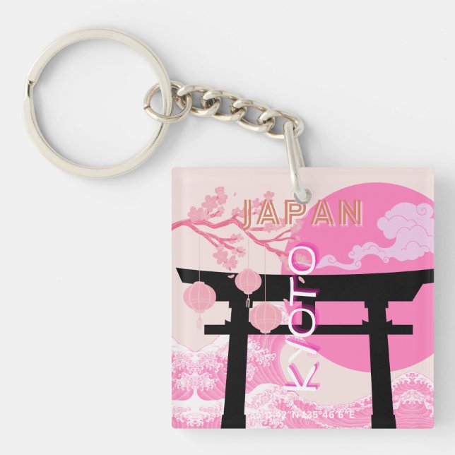 Kyoto Japan Pink Travel Art Key Ring (Front)
