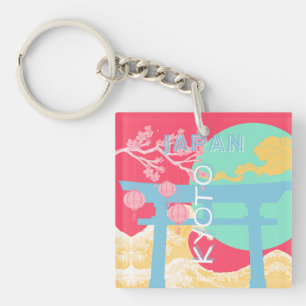 Kyoto Japan Retro Travel Art Key Ring