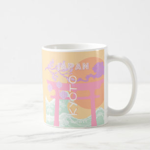 Kyoto Japan Travel Art, Orange Pastel Art Coffee Mug