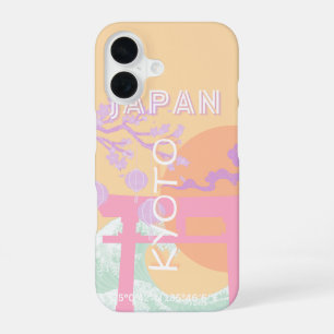 Kyoto Japan Travel Art, Orange Pastel Art iPhone 16 Case