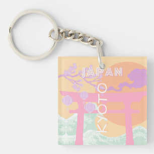 Kyoto Japan Travel Art, Orange Pastel Art Key Ring