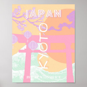 Kyoto Japan Travel Art, Orange Pastel Art Poster