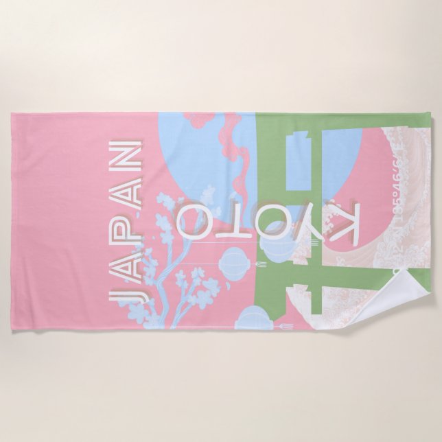 Kyoto Japan Travel Art, Pastel Travel Art Beach Towel (Front)