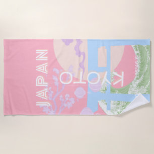 Kyoto Japan Travel Art, Pink Pastel Travel Art Beach Towel