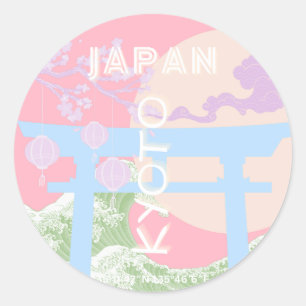 Kyoto Japan Travel Art, Pink Pastel Travel Art Classic Round Sticker
