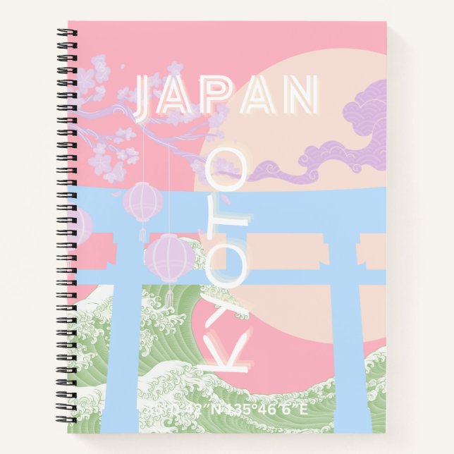 Kyoto Japan Travel Art, Pink Pastel Travel Art Notebook (Front)